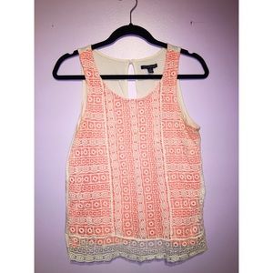 American Eagle Patterned Knit Orange & White Tank